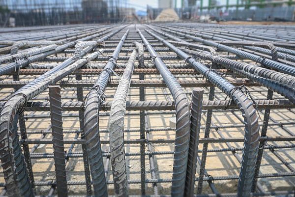 Reinforce iron cage in a construction site in sunny day